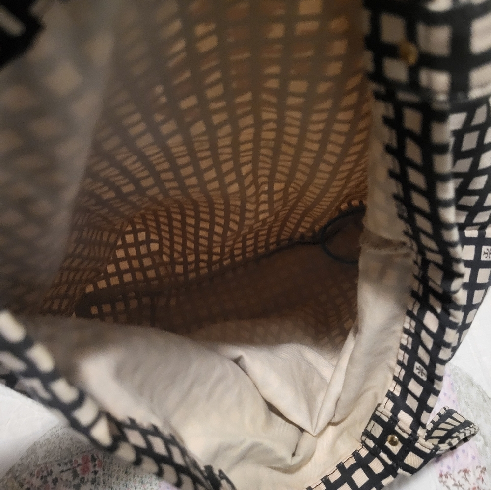 Black and Cream Grid Tote with Yellow Logo Accent - Picture 3 of 4